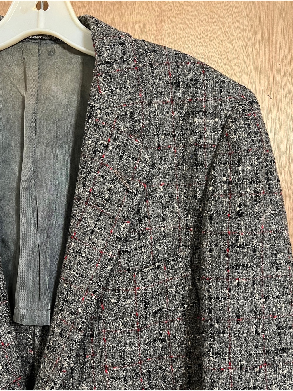 Vintage 1950s Sunlan Men's Atomic Fleck Tweed Sport Coat Gray Red, Black, White